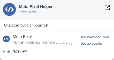 Meta Pixel Helper extension confirmation