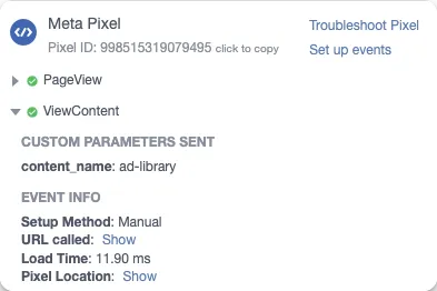 Tracking ViewContent event with parameters
